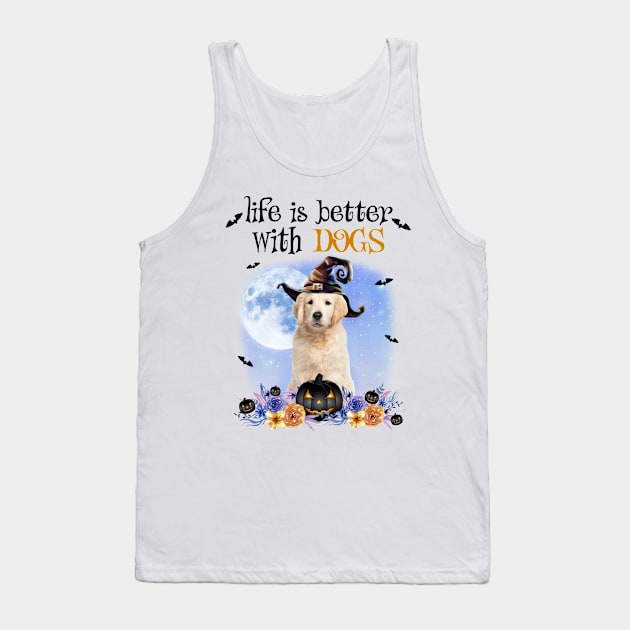 Golden Retriever Witch Hat Life Is Better With Dogs Halloween Tank Top by cyberpunk art